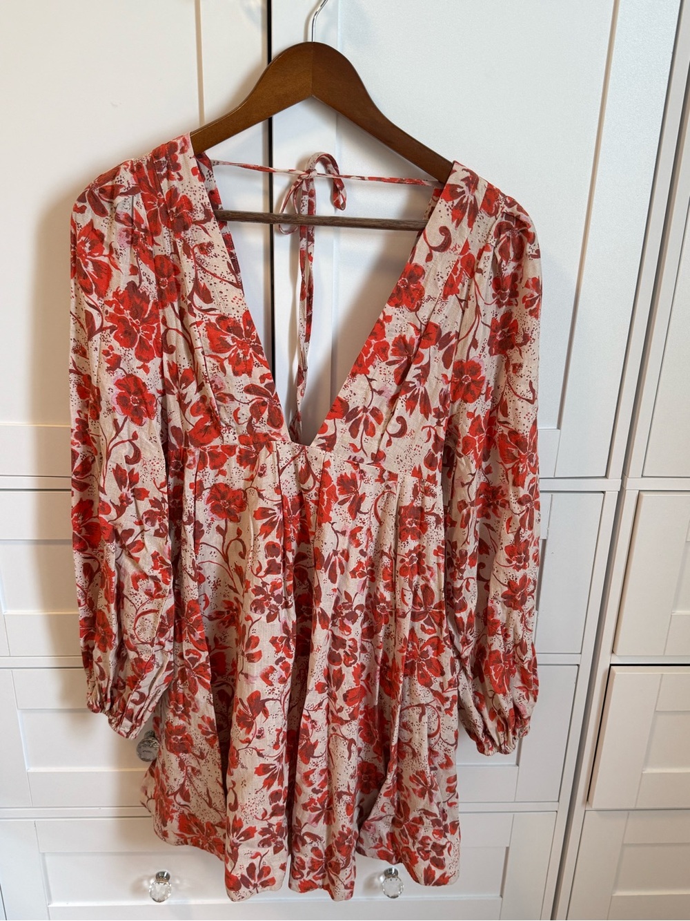 Free People Floral Long Sleeve V-Neck Mini Dress